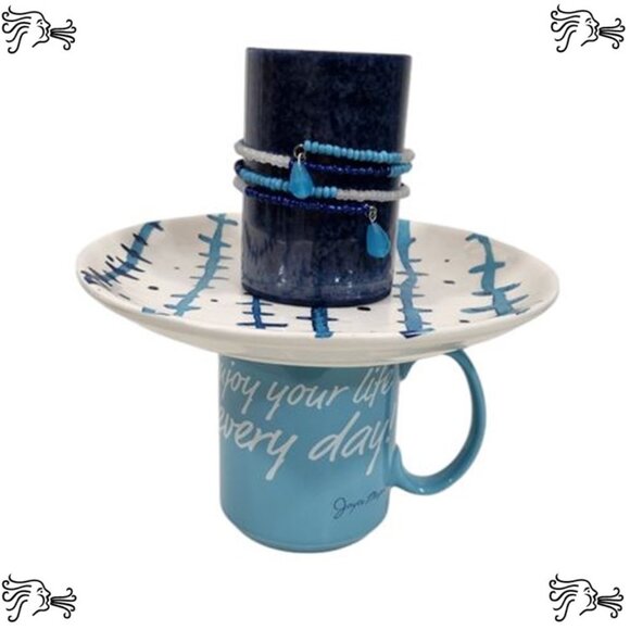 Upcycled Coffee Mug Candle Holder, Jewelry Tray, Sponge Soap Dish, Bracelet Blue - Picture 1 of 5